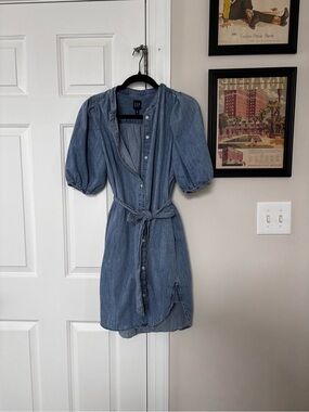 GAP Light Blue Denim Tie-Front Mini Dress